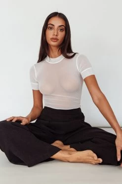 Kyoto Sheer Short Sleeve Bodysuit White -Fashion women's clothing SLKTB0577 20WHITE 6