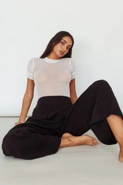 Kyoto Sheer Short Sleeve Bodysuit White -Fashion women's clothing SLKTB0577 20WHITE 7