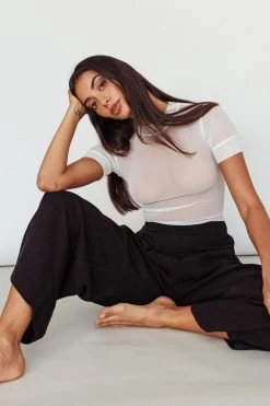 Kyoto Sheer Short Sleeve Bodysuit White -Fashion women's clothing SLKTB0577 20WHITE 9