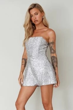 Vivid Dreams Strapless Sequin Romper Silver -Fashion women's clothing SLLR9329 20SILVER 6