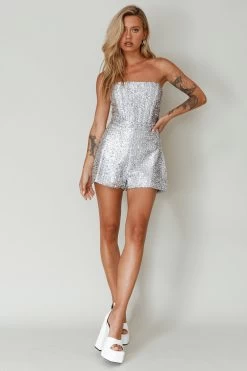 Vivid Dreams Strapless Sequin Romper Silver -Fashion women's clothing SLLR9329 20SILVER 7