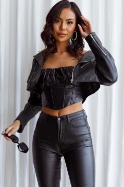 Toulouse Faux Leather Jacket Black -Fashion women's clothing SLMJ5130BLACK 4