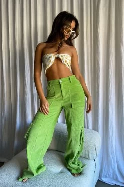 Ashlynn Corduroy Cargo Pants Lime -Fashion women's clothing SLP2044 20LIME 2