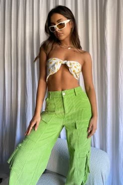 Ashlynn Corduroy Cargo Pants Lime -Fashion women's clothing SLP2044 20LIME 4