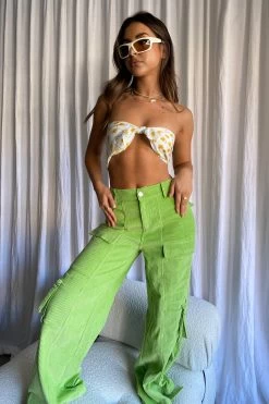 Ashlynn Corduroy Cargo Pants Lime -Fashion women's clothing SLP2044 20LIME 6