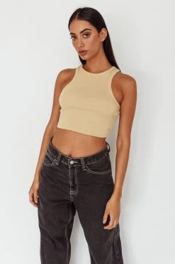 Bryn Racerback Crop Top Sand -Fashion women's clothing SLS1954 20SAND 2