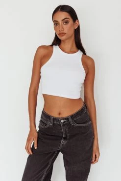 Bryn Racerback Crop Top White -Fashion women's clothing SLS1954 20WHITE 2