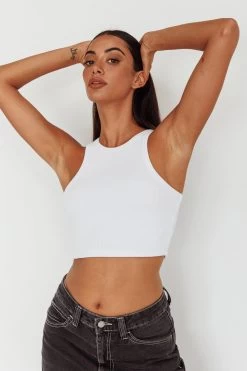 Bryn Racerback Crop Top White -Fashion women's clothing SLS1954 20WHITE 4