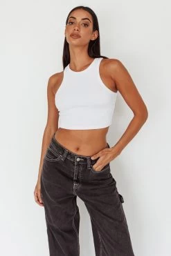 Bryn Racerback Crop Top White -Fashion women's clothing SLS1954 20WHITE 6