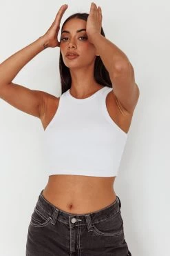 Bryn Racerback Crop Top White -Fashion women's clothing SLS1954 20WHITE 7