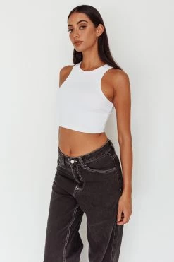 Bryn Racerback Crop Top White -Fashion women's clothing SLS1954 20WHITE 8