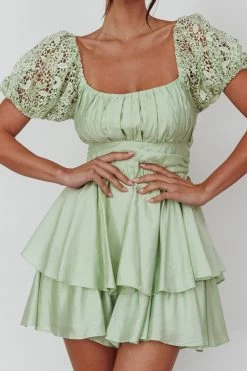 Hold My Halo Lace Sleeve Romper Sage -Fashion women's clothing SLS21814 20SAGE 4