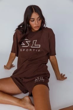 On Track SL Logo Shorts Chocolate -Fashion women's clothing SLST3056D B 20CHOCOLATE 2