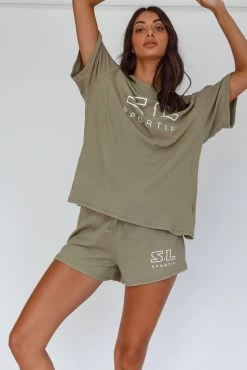 On Track SL Logo Shorts Khaki -Fashion women's clothing SLST3056D B 20KHAKI 2