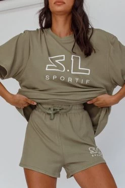 On Track SL Logo Shorts Khaki -Fashion women's clothing SLST3056D B 20KHAKI 4