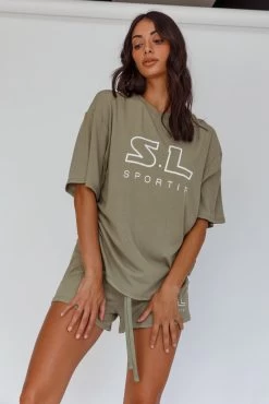 On Track SL Logo Shorts Khaki -Fashion women's clothing SLST3056D B 20KHAKI 6