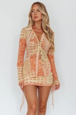 Milla Button Up Blouse Top Orange -Fashion women's clothing SLT4986 20ORANGE 6