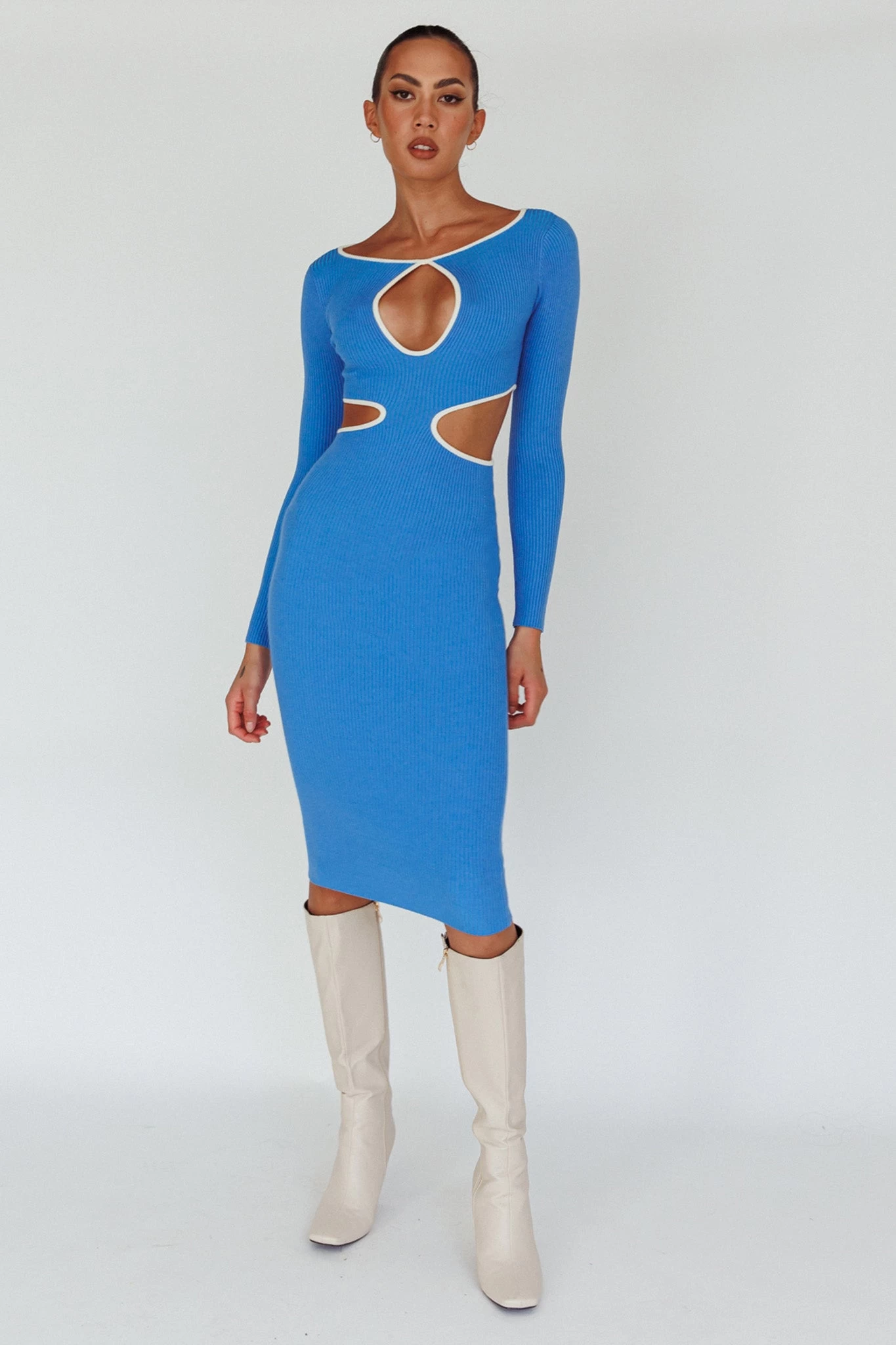 Jovie Keyhole Knit Midi Dress Blue 5 Jovie Keyhole Knit Midi Dress Blue - Image 5