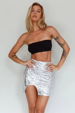 Luna Heart Sequin Mini Skirt Silver -Fashion women's clothing SLVIS5516 20SILVER 7