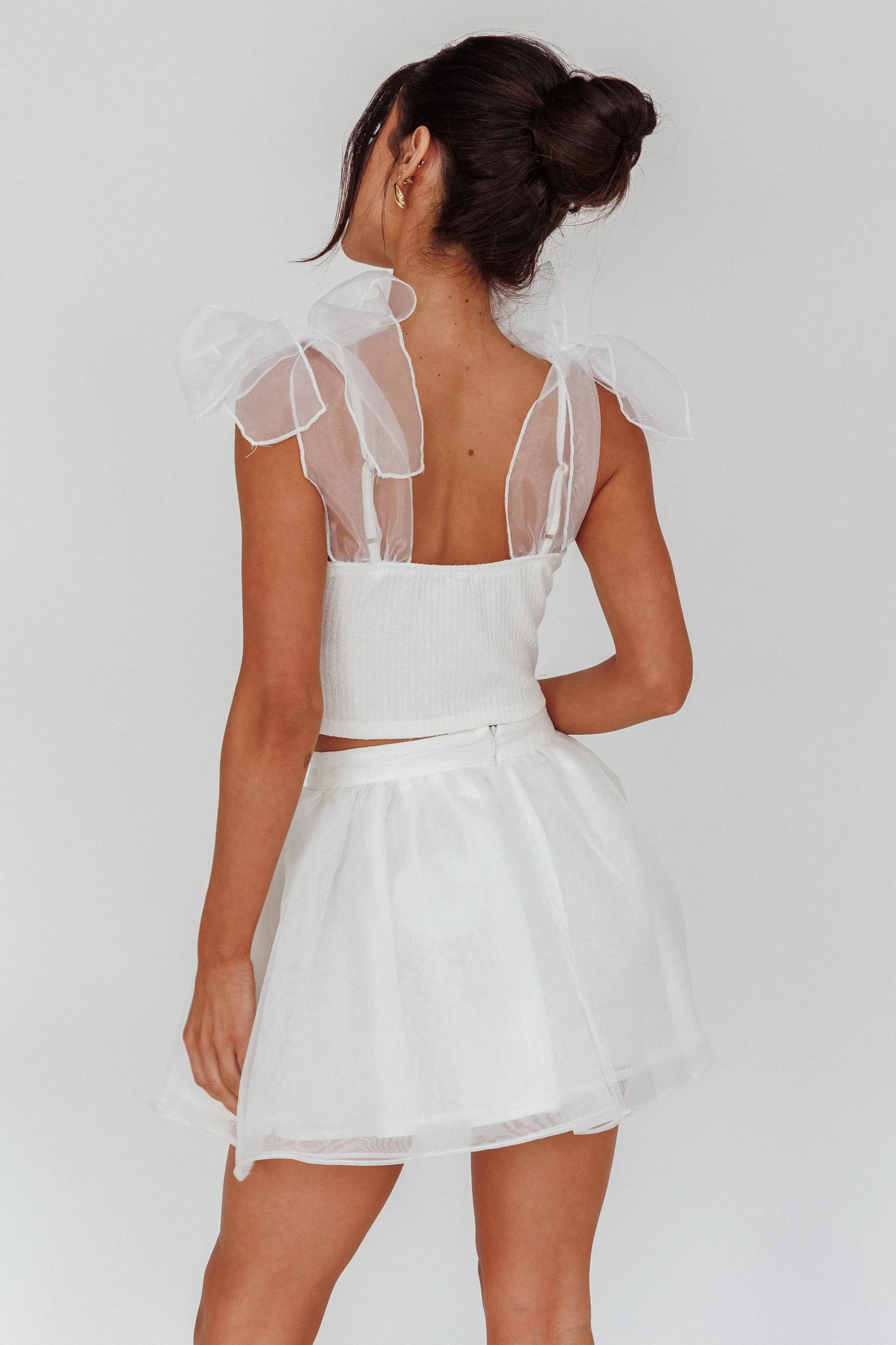 High Class Bow Shoulder Crop Top White 2 High Class Bow Shoulder Crop Top White - Image 2