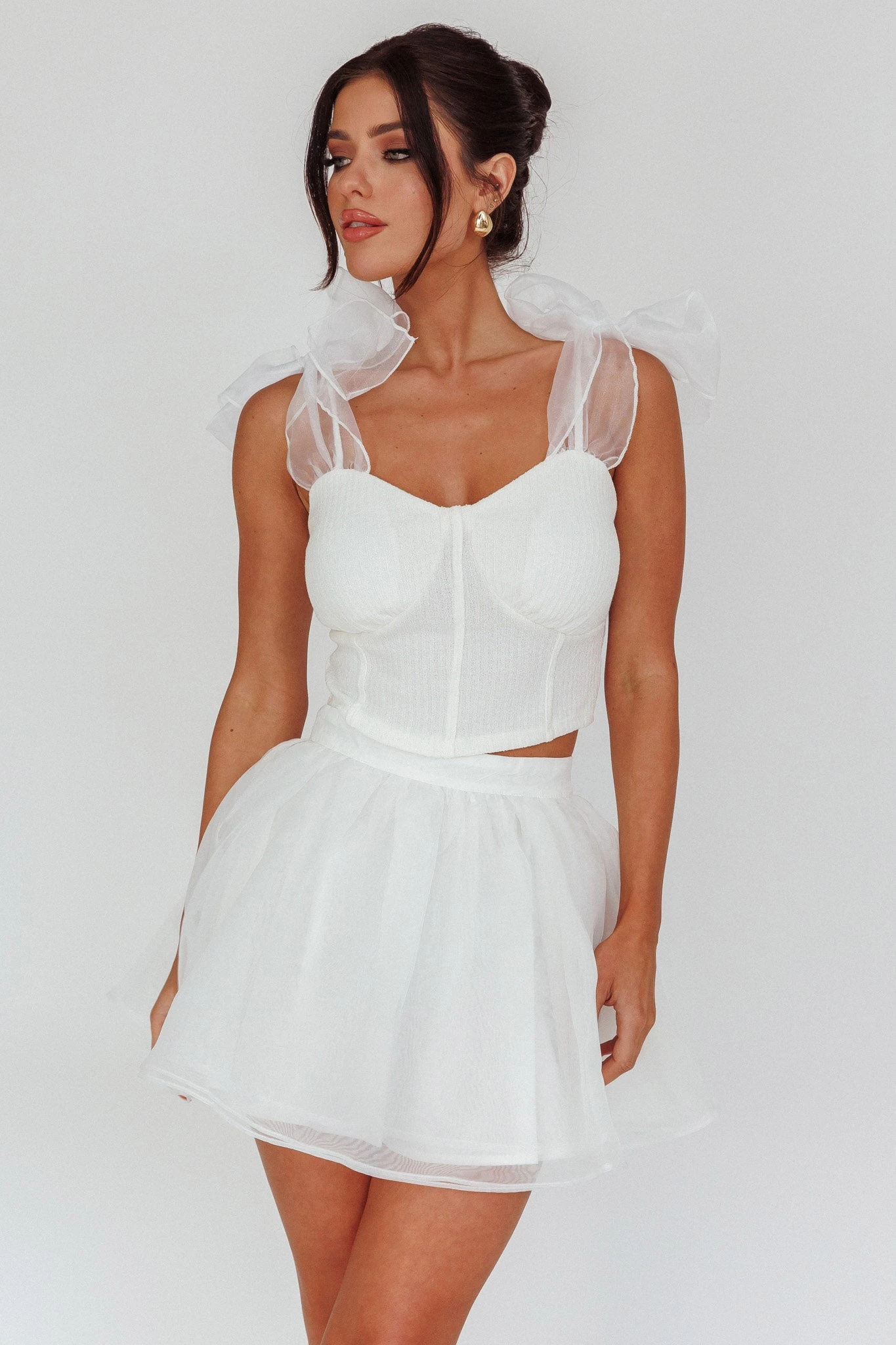 High Class Bow Shoulder Crop Top White 5 High Class Bow Shoulder Crop Top White - Image 5