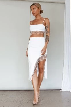 Attention Seeker Diamante Trim Midi Skirt Off White -Fashion women's clothing SLY22035 20OFF 20WHITE 5