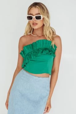 La Belle Frill Neckline Crop Top Green -Fashion women's clothing SLY22194 20GREEN 5