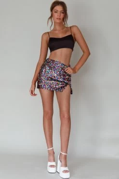 La Nuit Sequin Mini Skirt Multi -Fashion women's clothing SLY22205 20MULTI 2