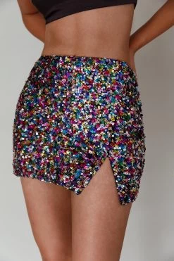 La Nuit Sequin Mini Skirt Multi -Fashion women's clothing SLY22205 20MULTI 4