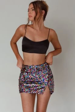 La Nuit Sequin Mini Skirt Multi -Fashion women's clothing SLY22205 20MULTI 6