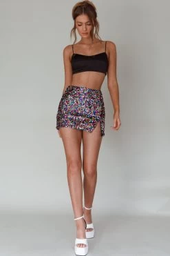 La Nuit Sequin Mini Skirt Multi -Fashion women's clothing SLY22205 20MULTI 7