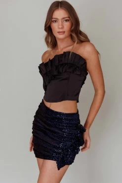 City Night Frill-Trim Mini Skirt Blue -Fashion women's clothing SLY22282 20BLUE 4