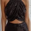 Anything Goes Draped Sequin Crop Top Black