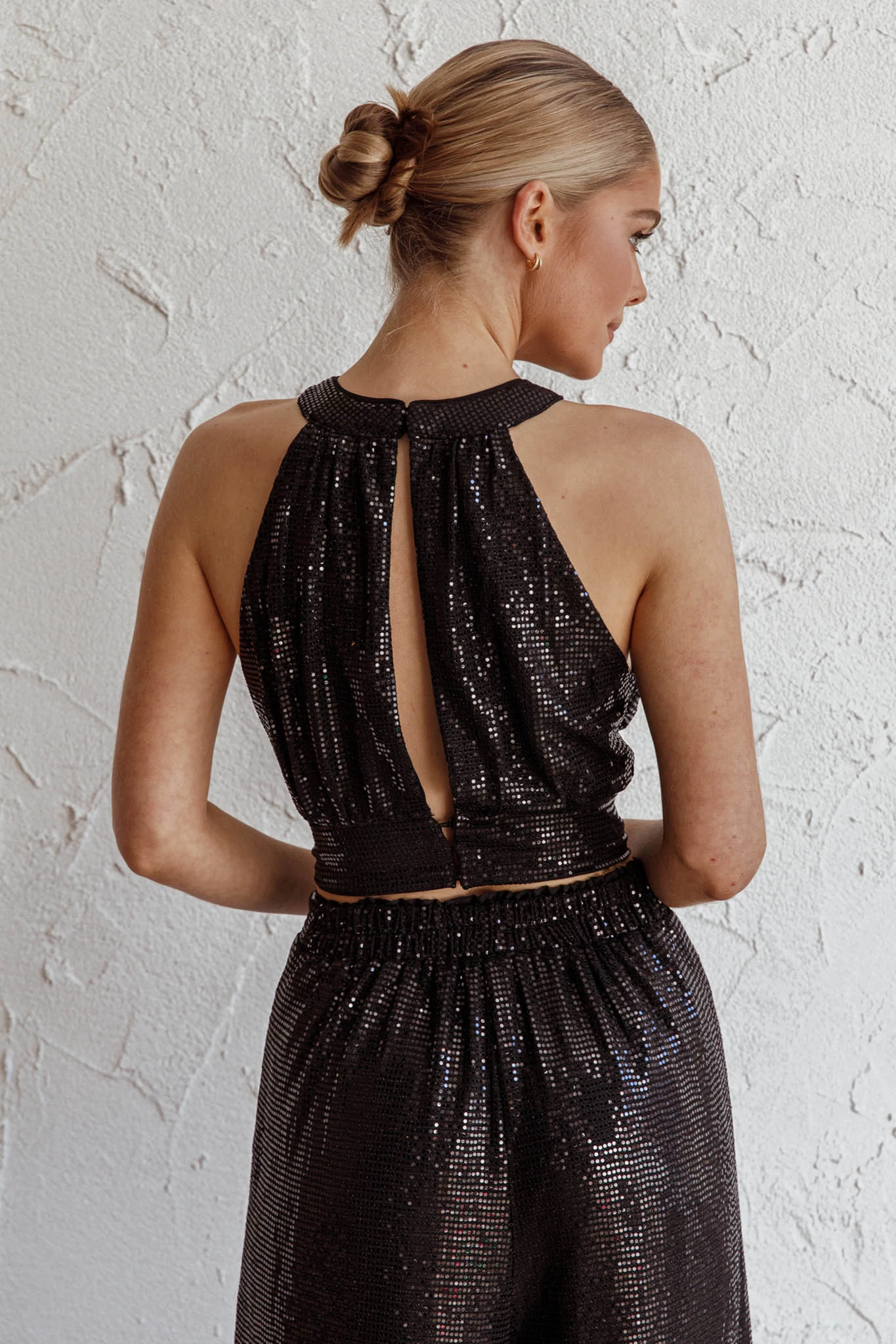 Anything Goes Draped Sequin Crop Top Black 2 Anything Goes Draped Sequin Crop Top Black - Image 2