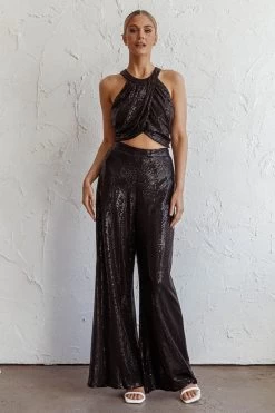 Anything Goes Wide Leg Metallic Pants Black -Fashion women's clothing SLY22525 20BLACK 2