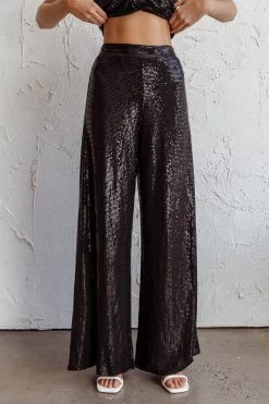 Anything Goes Wide Leg Metallic Pants Black -Fashion women's clothing SLY22525 20BLACK 4