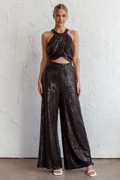 Anything Goes Wide Leg Metallic Pants Black -Fashion women's clothing SLY22525 20BLACK 7