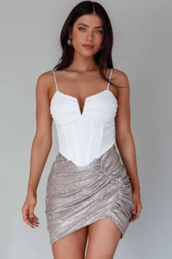 Grazie Ruched Sequin Mini Skirt Beige -Fashion women's clothing SLY22545 20BEIGE 7