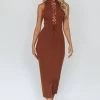 Brand New Day Lace-Up Bust Knit Midi Dress Chocolate