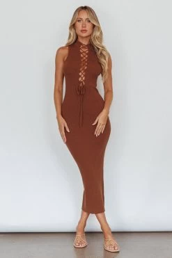 Brand New Day Lace-Up Bust Knit Midi Dress Chocolate 16 Brand New Day Lace-Up Bust Knit Midi Dress Chocolate -Fashion women's clothing SN0088DCHOCOLATE 5