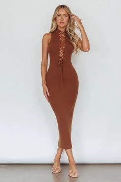 Brand New Day Lace-Up Bust Knit Midi Dress Chocolate 23 Brand New Day Lace-Up Bust Knit Midi Dress Chocolate -Fashion women's clothing SN0088DCHOCOLATE 6