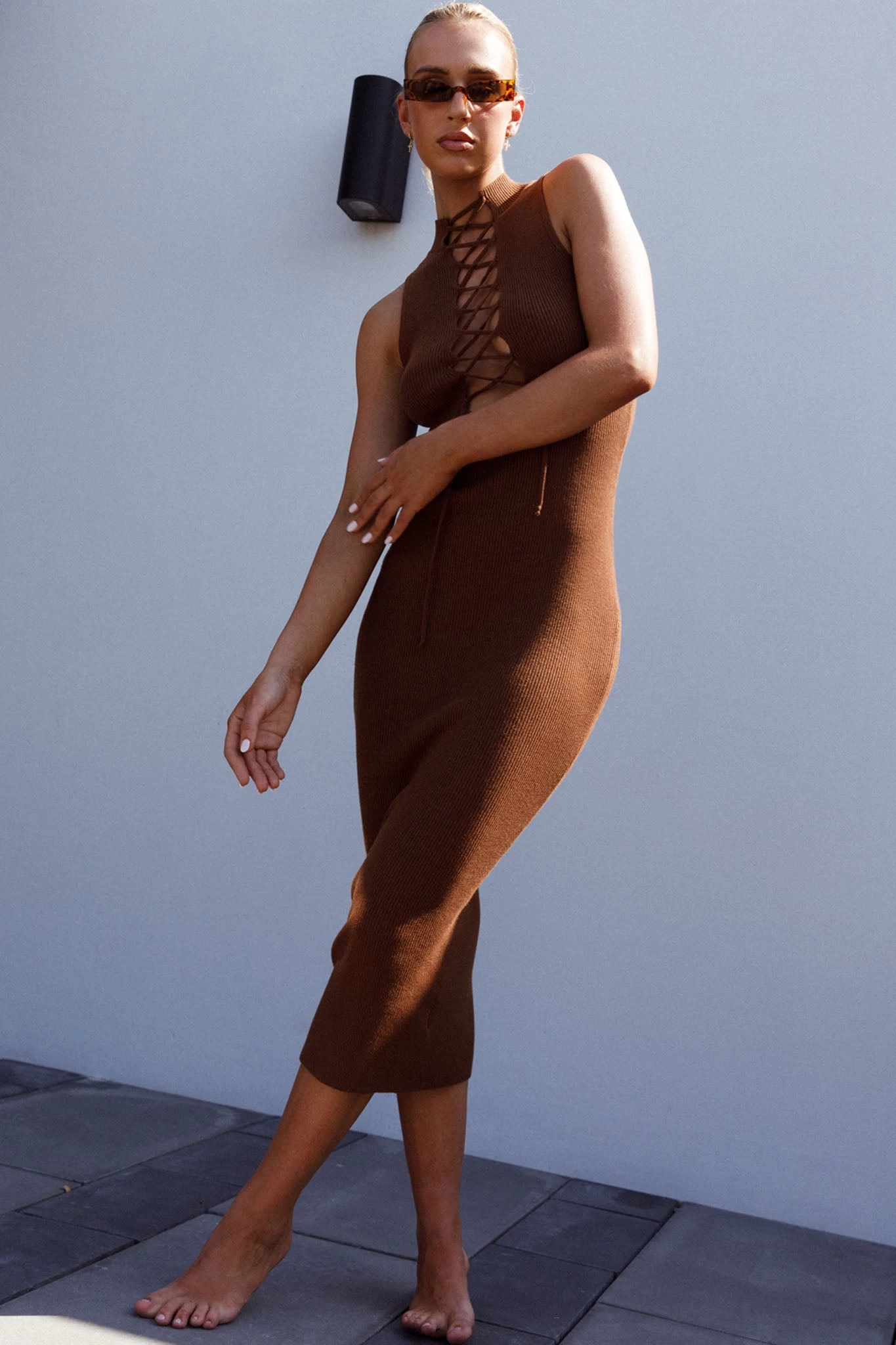 Brand New Day Lace-Up Bust Knit Midi Dress Chocolate 8 Brand New Day Lace-Up Bust Knit Midi Dress Chocolate - Image 8
