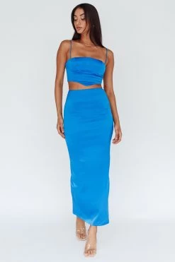 Zeina Satin Midi Skirt Blue -Fashion women's clothing SN0122D S 20BLUE 5