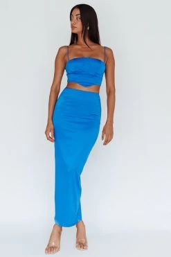Zeina Satin Midi Skirt Blue -Fashion women's clothing SN0122D S 20BLUE 6