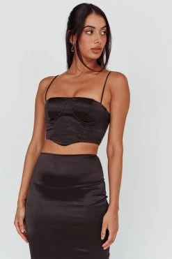 Zeina Satin Crop Top Black 10 Zeina Satin Crop Top Black -Fashion women's clothing SN0122D T 20BLACK 5