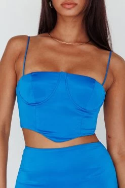 Zeina Satin Crop Top Blue 8 Zeina Satin Crop Top Blue -Fashion women's clothing SN0122D T 20BLUE 4