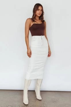 Thalia Pocket Midi Skirt White -Fashion women's clothing SN0123D01 20WHITE 5