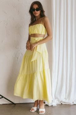 Bondi Waist Tie Maxi Skirt Lemon -Fashion women's clothing SR0008J S 20LEMON 2