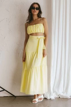 Bondi Waist Tie Maxi Skirt Lemon -Fashion women's clothing SR0008J S 20LEMON 5