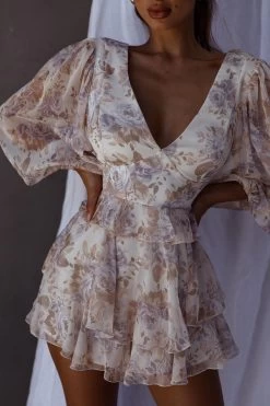 La Nena Frill Trim Flounce Romper Floral Cream 11 La Nena Frill Trim Flounce Romper Floral Cream -Fashion women's clothing SR0140D 20CREAM 4